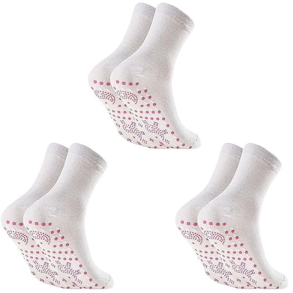 HYLLai 3 Pairs Self-Heating Thermal Socks, Comfortable Elastic Socks for Cold Weather, Warm & Breathable, White