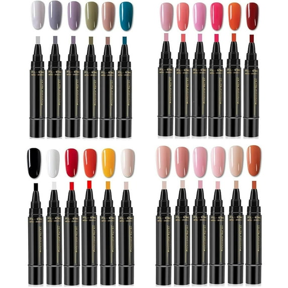 HYLLai 3-in-1 Nail Gel Pen Set, Fast Drying, Portable Nail Art Kit for Salon-Quality Manicures at Home (24 Colors-A)