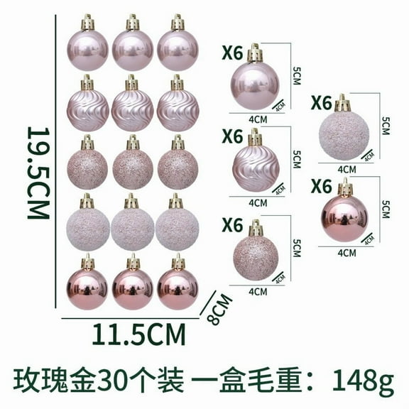 HYLLai 30-Pack 1.5-Inch Christmas Ball Ornaments – Shatterproof Plastic, Mixed Finishes for Tree, Wreath, and Gift Decor, Rose Gold