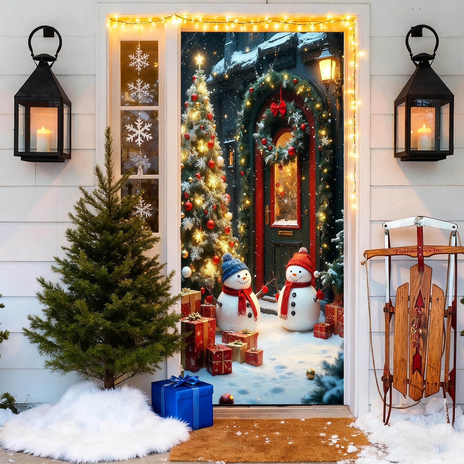 HYLLai 35 x 71 Inch Christmas Door Cover with Santa Claus Design ...