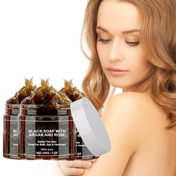 HYLLai 3PCS Moroccan Black Soap Bar, Gentle Cleansing, Moisturizing, Improves Skin Tone, 200g