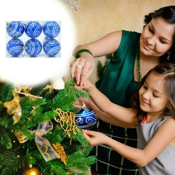 HYLLai 6-Pack Christmas Ball Ornaments, 2.36Inch Silver Striped Hanging Decor for Tree, Holiday Party Decoration, Plastic Festive Pendants, Blue