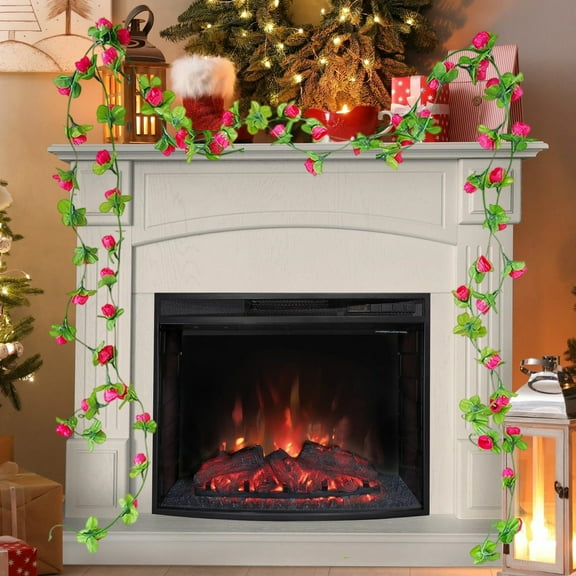 HYLLai 91-Inch Artificial Rose Vine Garland 2-Pack - Lifelike Fake Flower Decor for Wedding, Home Party, and Mantel, Hot Pink