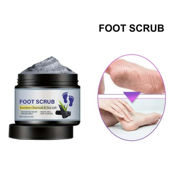 HYLLai Charcoal & Sea Salt Foot Scrub – Deep Exfoliating Treatment for Dry, Cracked Heels, Moisturizing 120g Jar