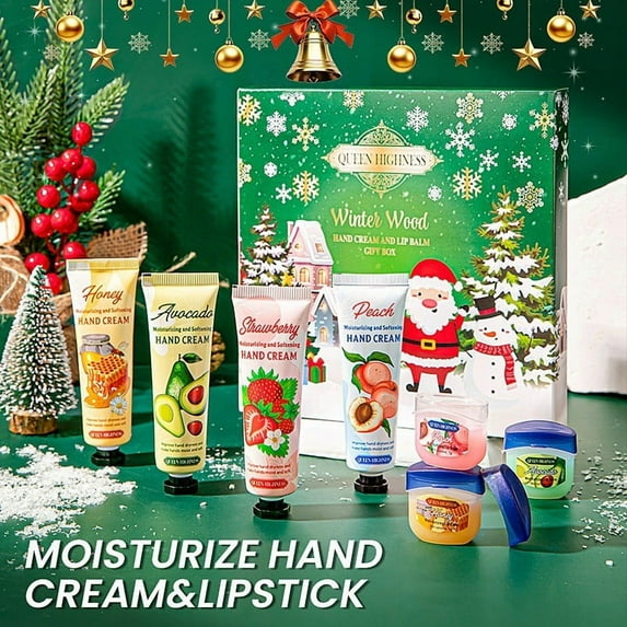HYLLai Christmas Lip Mask Hand Cream 8-Piece Gift Set, Moisturizing Care for Dry Lips and Hands, Festive Holiday Present