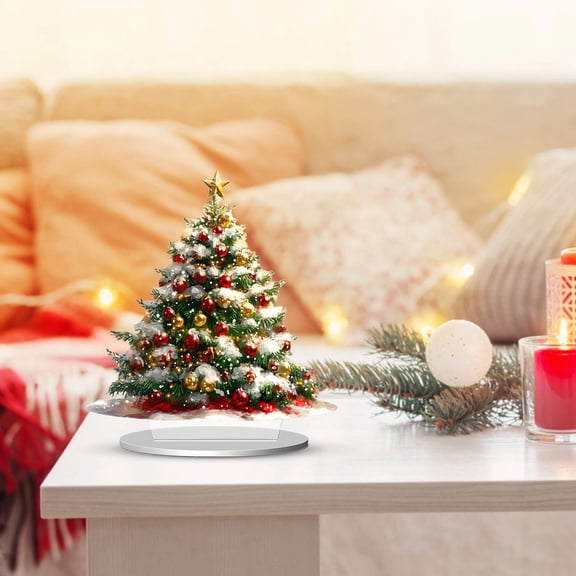 HYLLai Christmas Tree and Carousel Acrylic Standee, Holiday Desktop Decoration for Home Office, Festive Gift with Multicolor Print, Reusable Ornament (A)