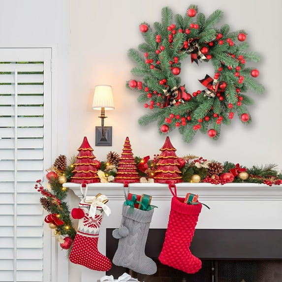 HYLLai Christmas Wreath, Green Rattan Decoration for Front Door, Window, or Wall, Indoor and Outdoor Holiday Decor (A)