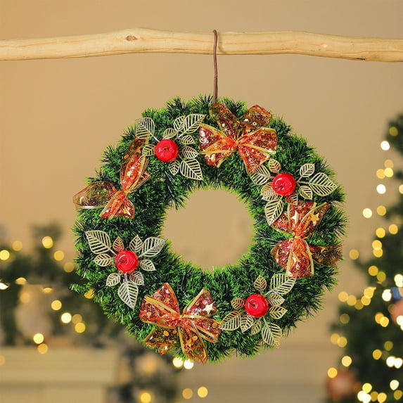 HYLLai Christmas Wreath with Pinecones, Berries, and Golden Balls – 16.5Inch Festive Door Hanging for Indoor and Outdoor Holiday Decorating (D)