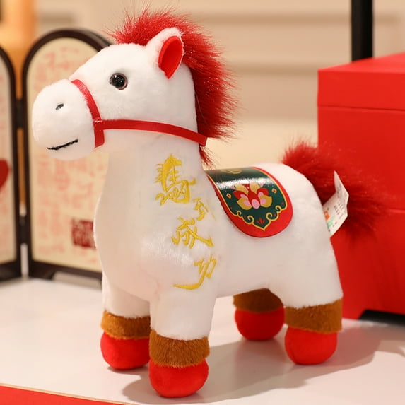 HYLLai Cute Red Horse Plush - Lucky Sleep Companion, Soft Stuffed Animal Doll for Gift, Year of Horse Themed Nursery Decor, White