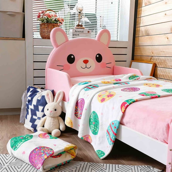 HYLLai Easter Bunny and Egg Print Blanket, Soft Polyester Throw for Spring Home Decor (B)