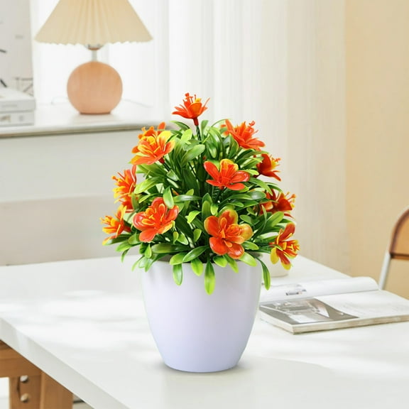 HYLLai Five-Leaf Plum Artificial Potted Plant, Realistic Mini Bonsai for Indoor Desk, Home, Office, Garden, and Terrace Decoration, No Maintenance Required, Orange