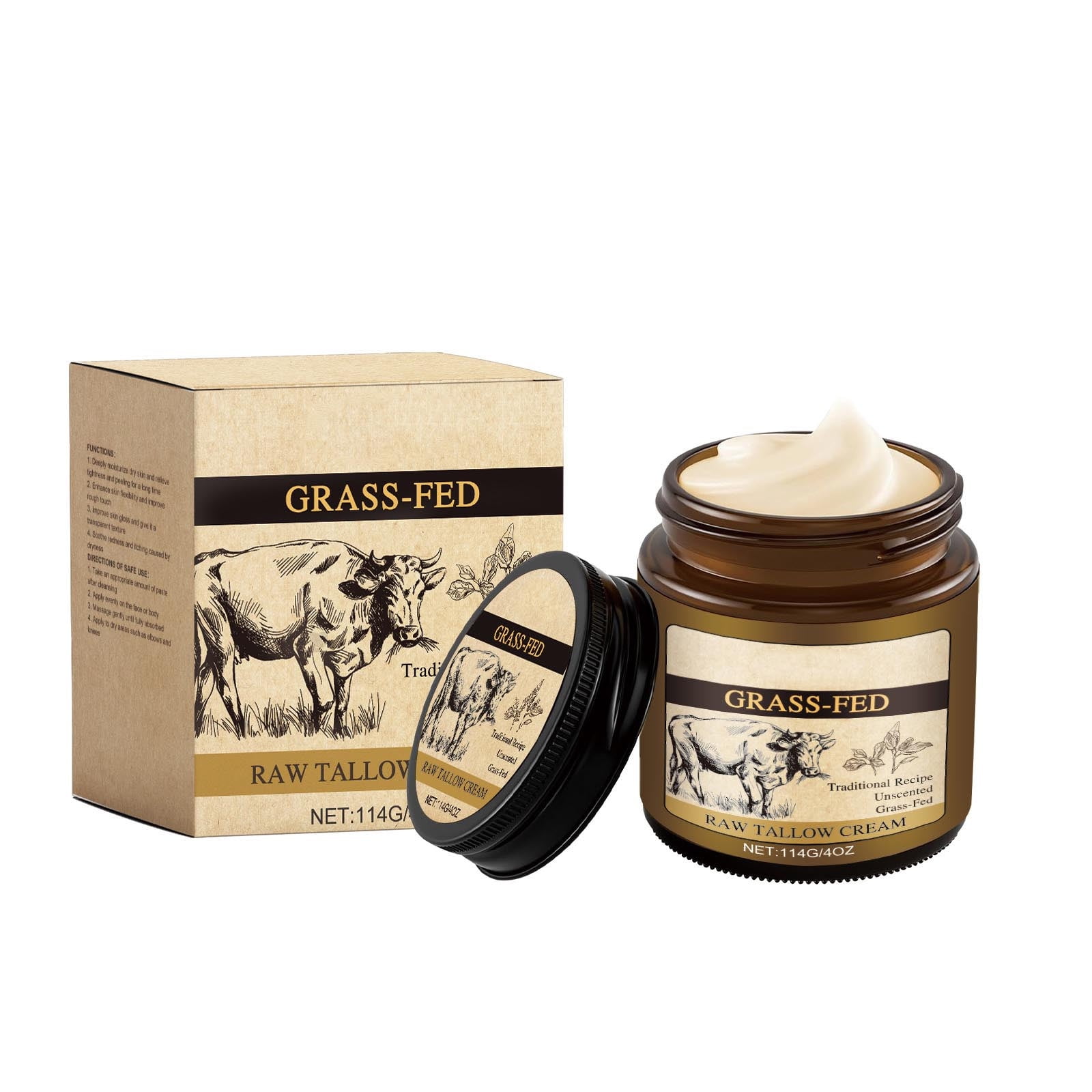 HYLLai Grass-Fed Beef Tallow Balm, Deeply Moisturizing for Face & Body, Non-Greasy, Natural Care for Soft Skin, 114g