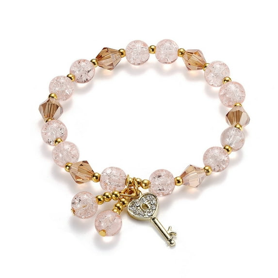 HYLLai Handmade Pearl & Stone Bracelet for Women, Vintage Layered Boho Wedding Jewelry (pink)