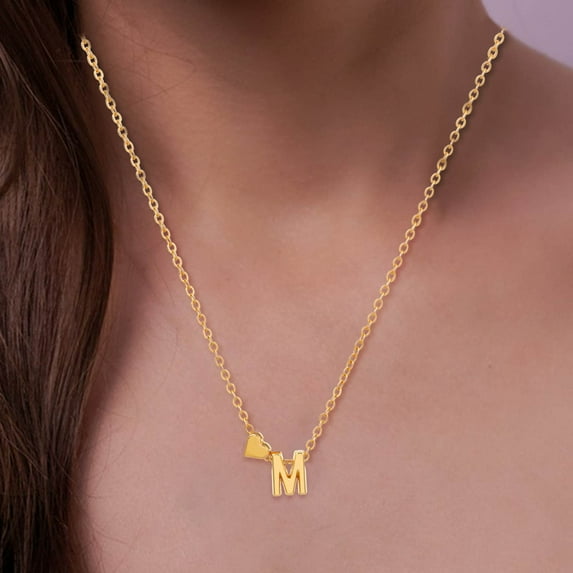 HYLLai Heart Letter Pendant Necklace, Personalized Initial Necklace for Women, 14K Gold Plated Dainty Collarbone Chain (M)