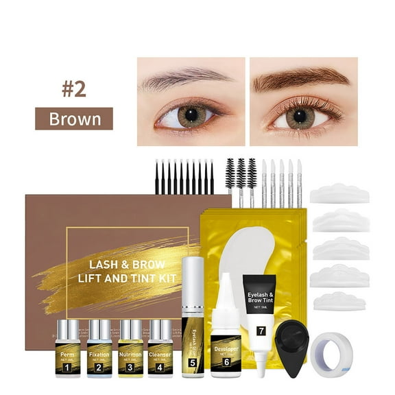 HYLLai Keratin Lash & Brow Kit, Gentle Perm & Tint Set for Salon-Worthy Curls & Color, Long-Lasting Curls, 5 x 7ml (B)