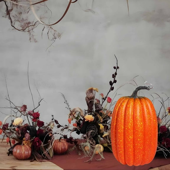 HYLLai Large Foam Pumpkin Decoration, Realistic Fake Pumpkin for Halloween, Thanksgiving, Christmas, Photo Props, Party or Home Decor, Orange