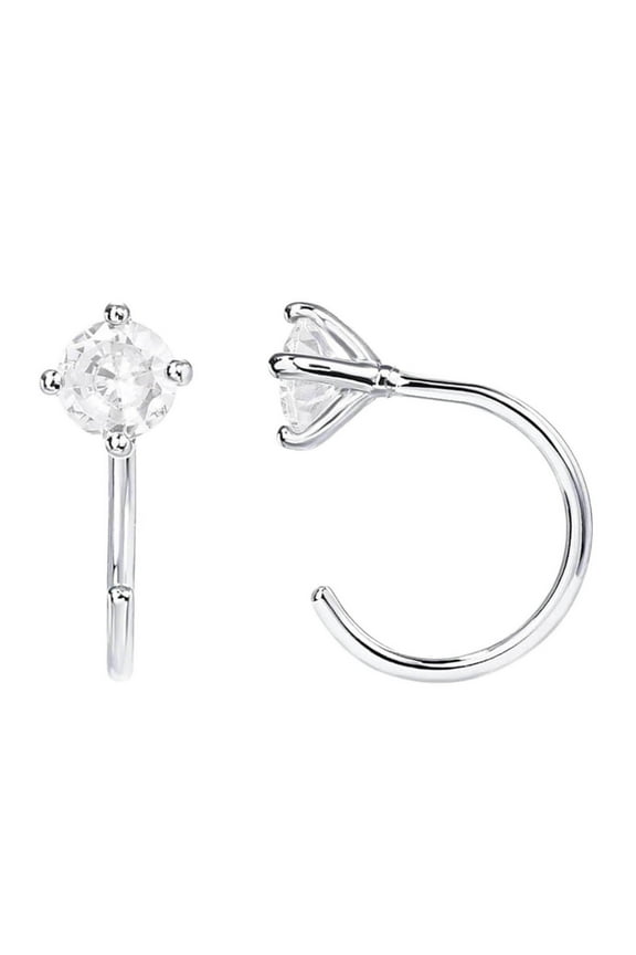 Magnetic Therapy Earrings for Women, Zirconia Lymphatic Drainage Jewelry, C-Shaped Hoop Earrings in Silver