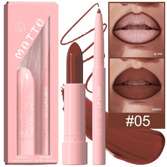 HYLLai Matte Lipstick & Lip Liner Set, 24HR Moisturizing, Non-Smudge, Easy Application (E)