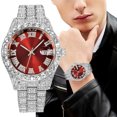 thumbnail image 1 of HYLLai Men’s Stainless Steel Watch, Roman Numeral Dial with Crystal Accents, Waterproof Quartz Movement, Casual & Dress Style, Silvery RED, 1 of 6