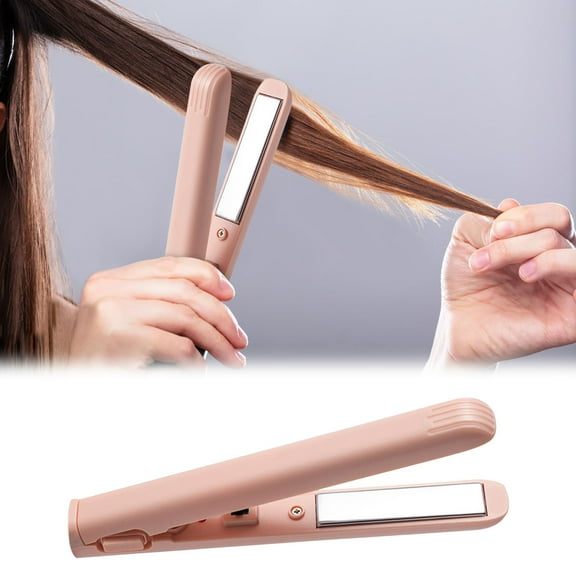 HYLLai Mini USB Hair Straightener & Curler with Ceramic Plates - Dual-Purpose Styling Tool for Travel, Low Power Consumption, and Damage-Free Results (Pink)