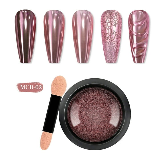 HYLLai Mirror Nail Powder, Holographic Chrome Finish, High-Shine Metallic Pigment for Nail Art, No-Fall Glitter Effect (B)