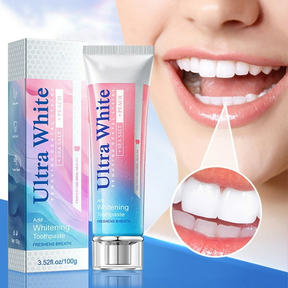 HYLLai Niacinamide Brightening Toothpaste, Peach & Sea Salt Flavor, Fresh Breath, Stain Removal, Fluoride-Free for Sensitive Teeth, 100g