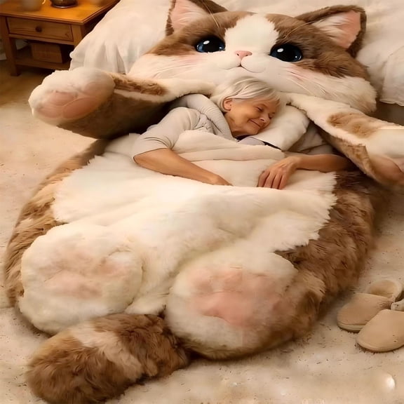 HYLLai Plush Cat Sleeping Bag for Adults, 69×31Inch Soft Envelope-Style Sleeping Bag for Camping, Sleepovers, and Cozy Indoor Lounging, Cozy Flannel Blanket Pouch (C)