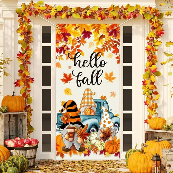 HYLLai Pumpkin Castle Thanksgiving Door Cover, 90x180cm Holiday Background Decoration for Home Party and Festive Entryway (H)