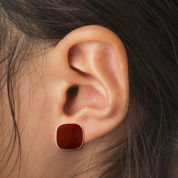 HYLLai Red Minimalist Square Stud Earrings for Women, Hypoallergenic Everyday Jewelry, Simple Yet Elegant Gold/Silver Earring