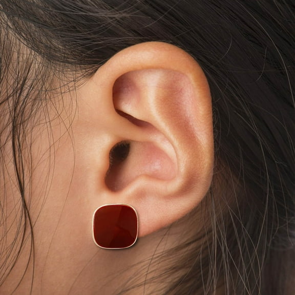 HYLLai Red Minimalist Square Stud Earrings for Women, Hypoallergenic Everyday Jewelry, Simple Yet Elegant Gold/Silver Earring