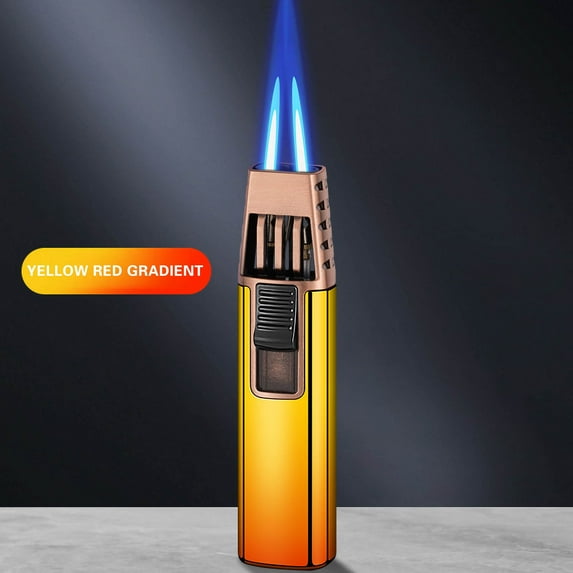 HYLLai Refillable Butane Torch Lighter with Adjustable Blue Flame, Windproof Jet Lighter for BBQ, Kitchen, Culinary, Camping, No Gas Included (Yellow)