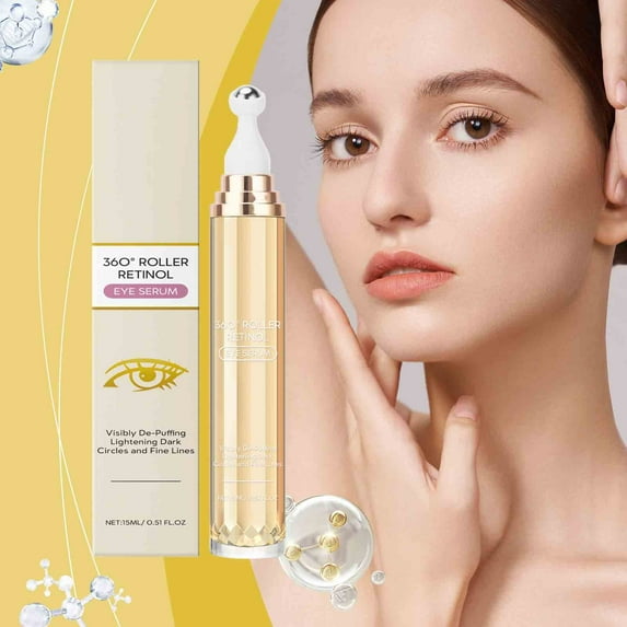 HYLLai Retinol & Caffeine Eye Stick – 15ml Rollerball for Dark Circles, Puffiness & Fine Lines, Cooling Metal Tip