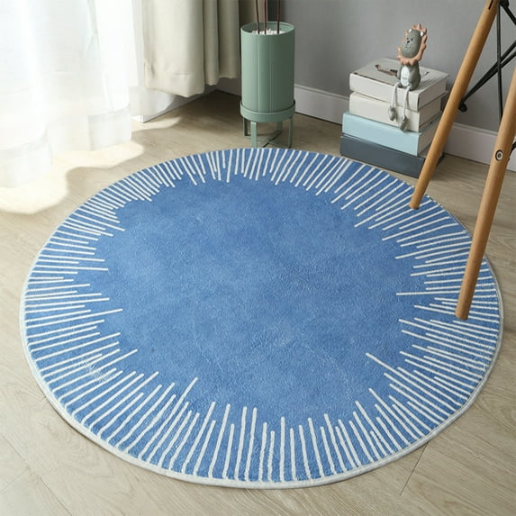 HYLLai Round Velvet Rug, 23.6 Inch Non-Shedding Low Pile Carpet, Soft Floor Mat for Bedroom, Living Room, Nursery, Machine Washable, Non-Slip Backing (Blue)
