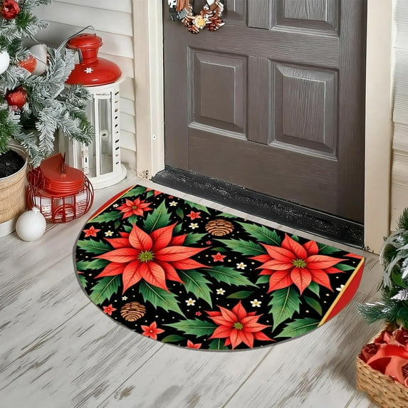 HYLLai Semicircle Christmas Entrance Mat, 23.6x19.7Inch Non-Slip and Absorbent Door Rug for Holiday Decor, Machine Washable Floor Carpet for Home Use (C)