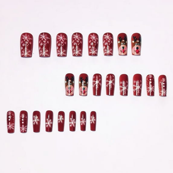 HYLLai Simple Christmas Nail Tips Set, 24Pcs Plastic False Nails with Festive Colors for Easy Holiday Manicure at Home (L)