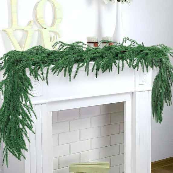 HYLLai Soft Rubber Christmas Pine Garland 4.9FT, Artificial Hanging Vines for Door, Mantel, or Stair Decor