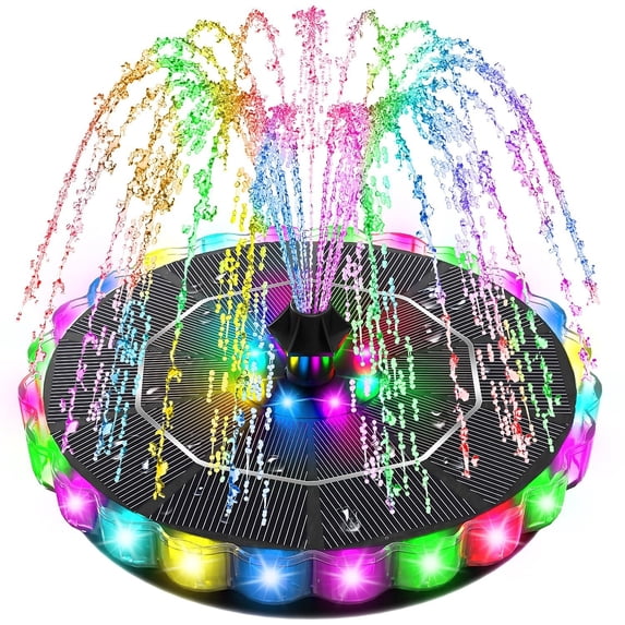 HYLLai Solar Fountain, Solar Bird Bath Fountain, Solar Powered Water Fountain with Color LED Lights 8 Nozzles for Bird Bath, Fish Tank, Pool, Aquarium and Garden Decoration