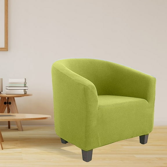 HYLLai Stretch Barrel Chair Slipcover, Spandex Armchair Cover with Print, Furniture Protector for Living Room, Washable, Light Green