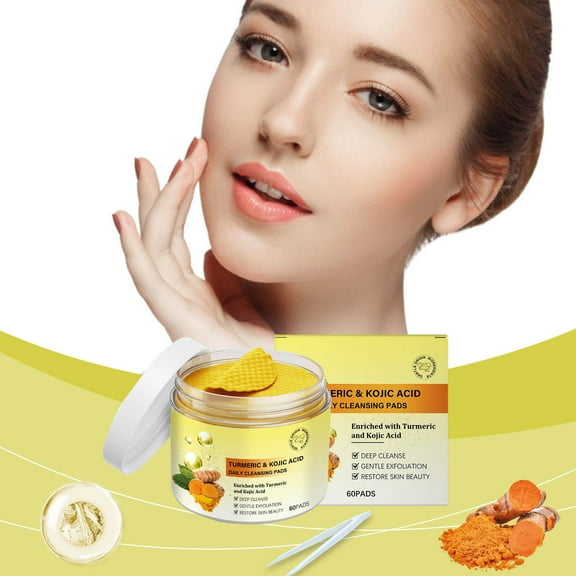 HYLLai Turmeric Cleansing Pads for Face & Body with Vitamin B5, Exfoliating & Brightening Facial Pads to Fade Dark Spots, Discoloration & Acne, Resurfacing & Soothing Skincare Pads