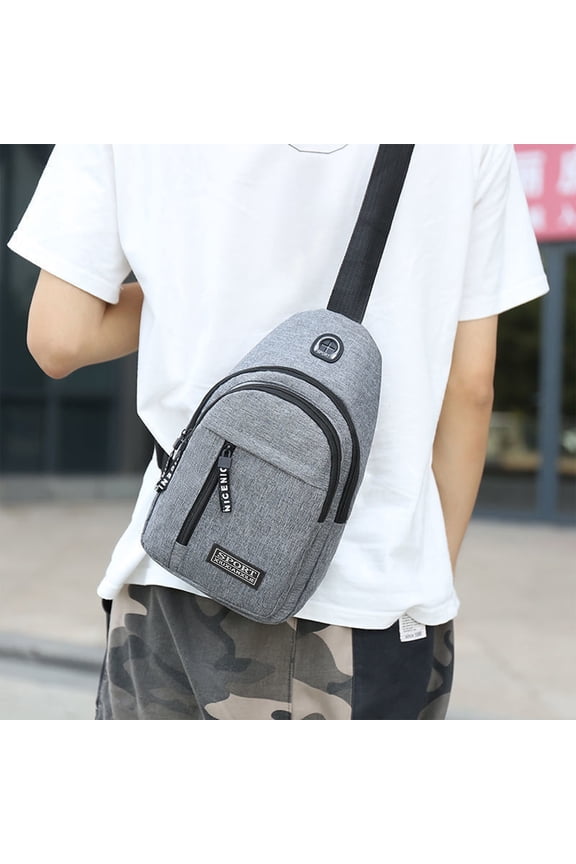 USB Charging Crossbody Bag, Anti-Theft Chest Pack with Headphone Hole, Lightweight Sling Bag for Travel, Hiking, Daily Use (Gray)