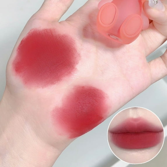 HYLLai Velvet Matte Lip Gloss with Keychain, Waterproof Non-Fade Non-Stick Cup, Cute Bear Lipstick (#06)