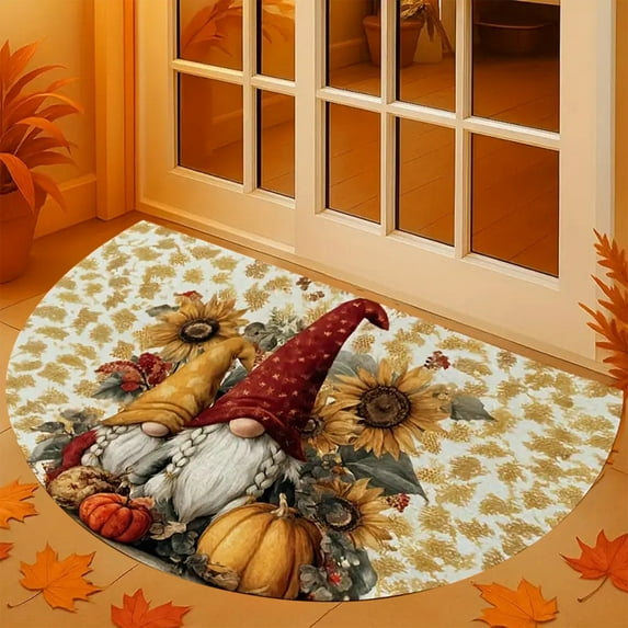 HYLLai Velvet Thanksgiving Pumpkin Half Round Doormat 23.6x15.7 Inch Non-Slip Entryway Rug Fall Harvest Decor for Home Entrance Floor Mat (C)