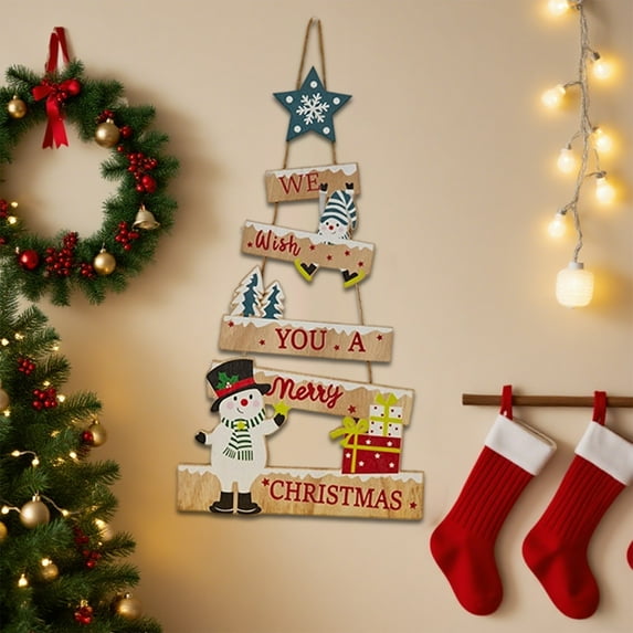 HYLLai Wooden Hanging Snowman Ornament for Christmas, Handcrafted Door or Wall Decor, Festive Holiday Ambience for Home or Gift, Blue