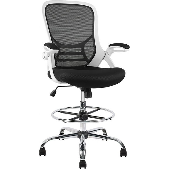 Drafting Chair – High-Back Mesh Stool with Adjustable Footrest and Flip-Up Arms