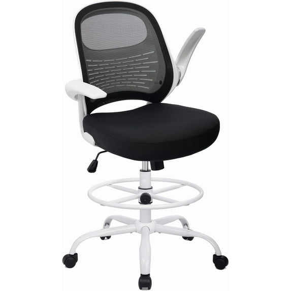 HYLONE Tall Drafting Chair Standing Desk Chair with Flip-Up Armrests, Adjustable Height Ergonomic Office Chair with Footrest Ring - High Stool Chair for Standing Desk (Pink)