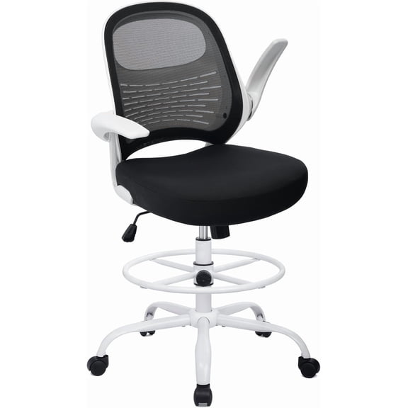 HYLONE Tall Drafting Chair Standing Desk Chair with Flip-Up Armrests, Adjustable Height Ergonomic Office Chair with Footrest Ring - High Stool Chair for Standing Desk (Pink)