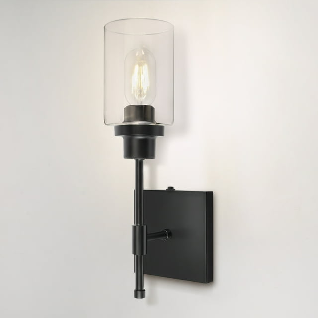 HYMELA Battery Operated Wall Sconce Light Fixtures with Glass Shade Wall Lamp for Bathroom Hallway Mirror,Bulb Included