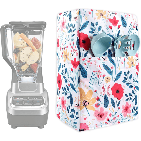 HNYG Kitchen Blender Cover, Dustproof Organizer Quilted Blender Covers Kitchen Mixer Protector, Blender Dust Cover with Accessory Pocket, Floral#1