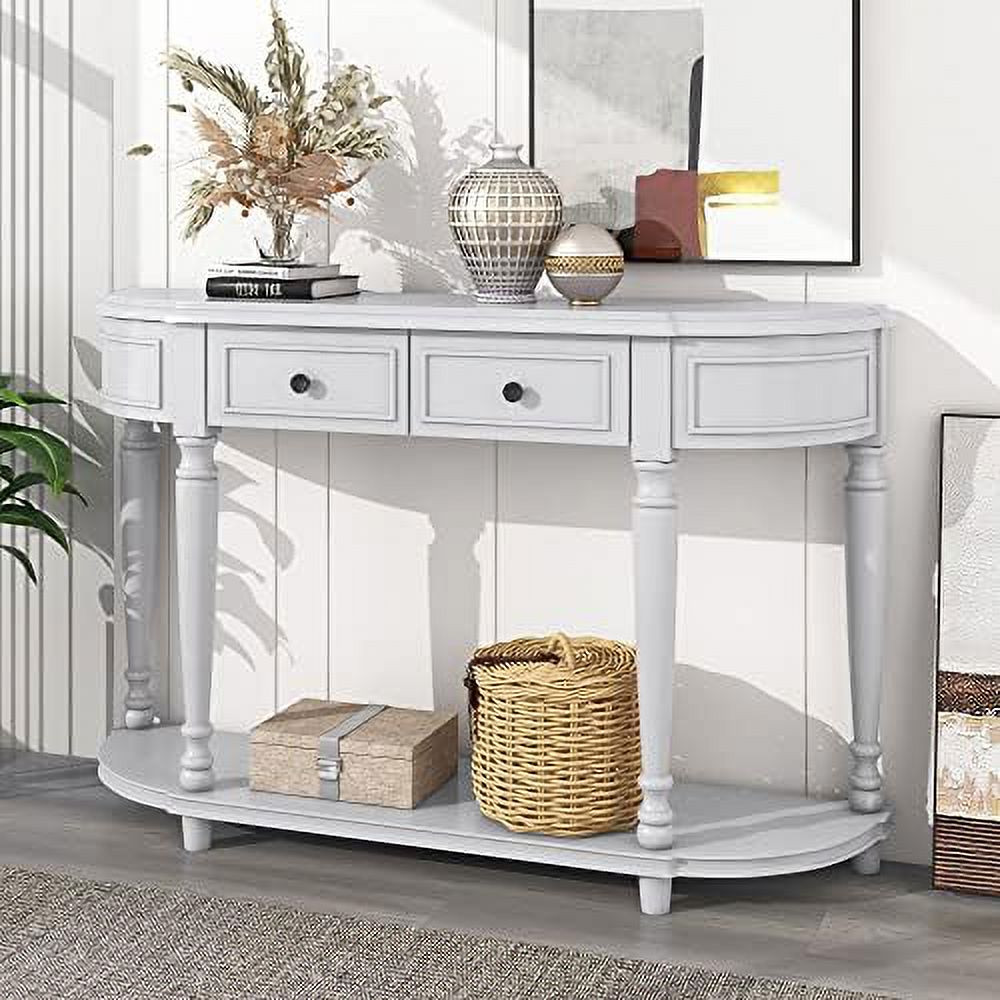 HYOHPOE Half Console Table with Drawers and Open for Entryway Retro