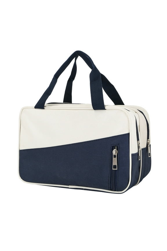 Dry Wet Divisional Beach Bag, Waterproof Oxford Swimming Suitcase, Travel Duffle Bag (Navy-Beige)